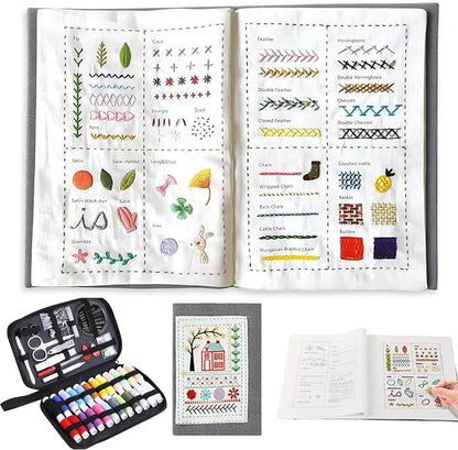 Embroidery Stitch Book Kit 143 Stitches Patterns & Tools Portable Beginner Set – Assorted