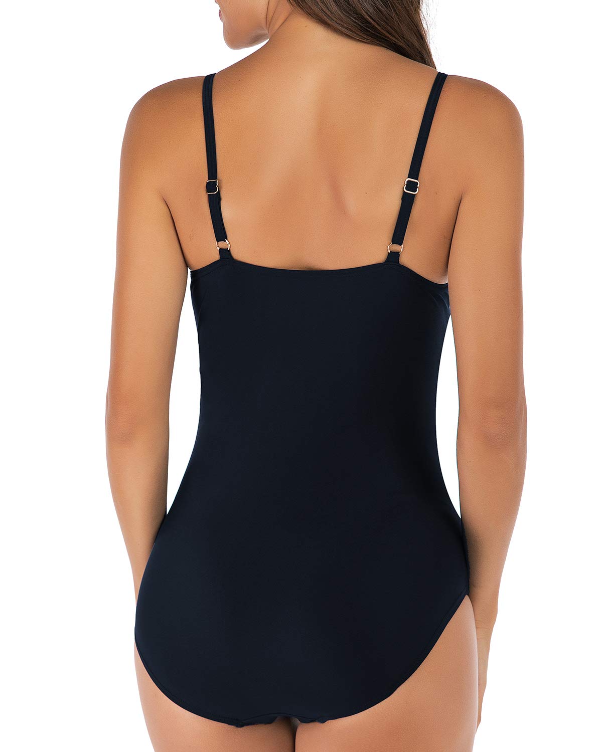 PANAX Professional Women's Swimsuit - Sporty Swimsuit with Pre-Formed Soft Cups Black with Linea, Size M