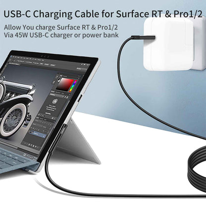 USB C Charging Cable for Surface RT & Pro 1 2 (Black, 1.8 Feet), works with 15V/3A 45W USB-C Charger Compatible with