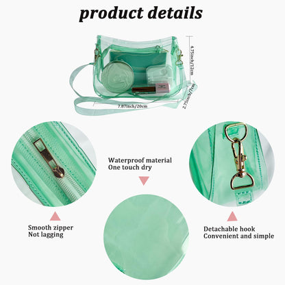 Transparent PVC Crossbody Bag Waterproof Adjustable Strap 20x12x7cm – Mint Green