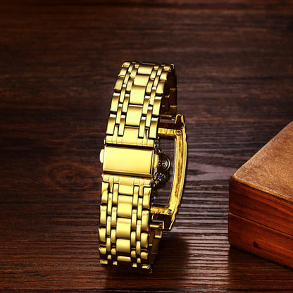 Analog Quartz Wristwatch Tonneau Case Stainless Steel Bracelet Waterproof - Two-Tone
