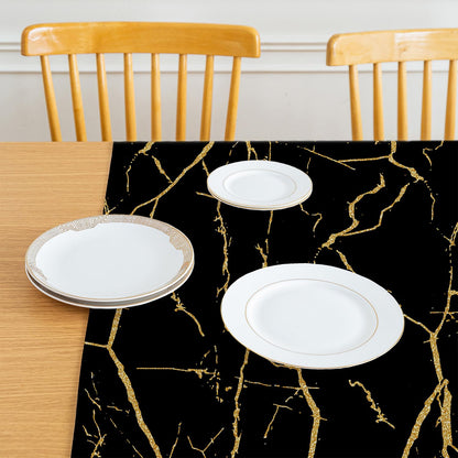 Rectangular Tablecloth Marble-Effect Washable – Black and Gold 140x240cm