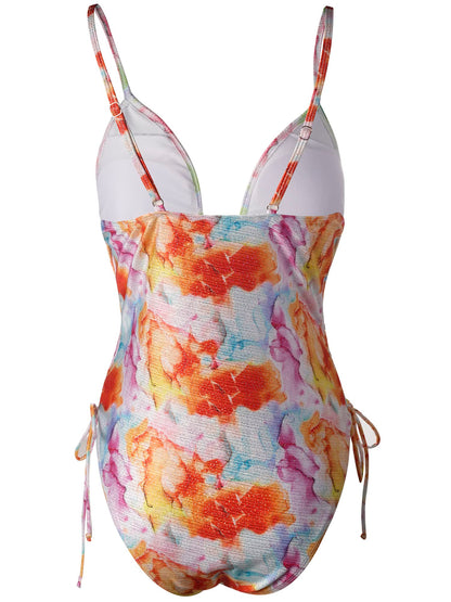 Women's Sequin One-Piece Swimsuit Deep V Monokini – Orange M
